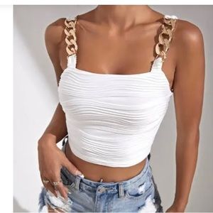 SHEIN size XS or US 2 white Crop Top with Gold Tone Hardware chain details